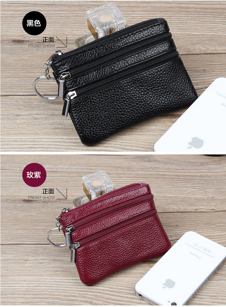Factory Direct New cowhide short wallet women's leather zipper coin purse Mini small wallet coin bag