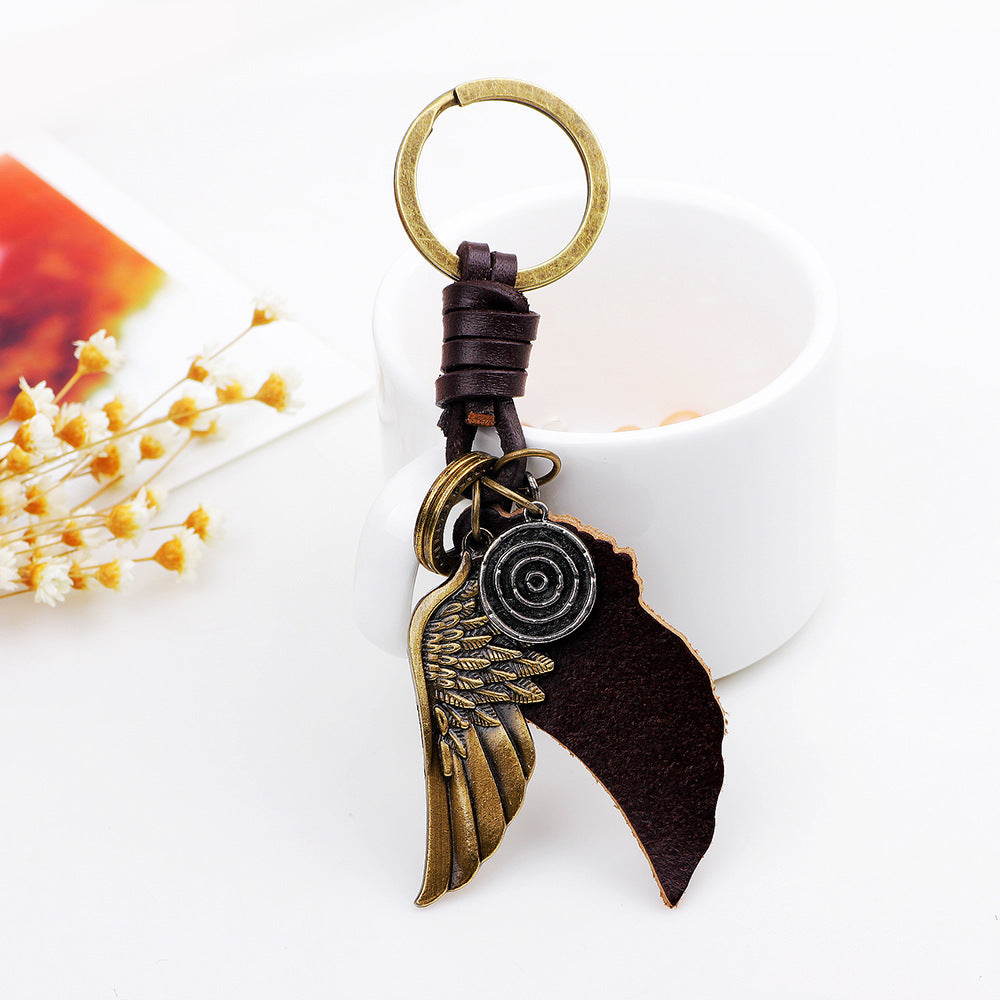 Fashion simple creative alloy wings key chain cross-border supply jewelry handmade leather factory direct wholesale