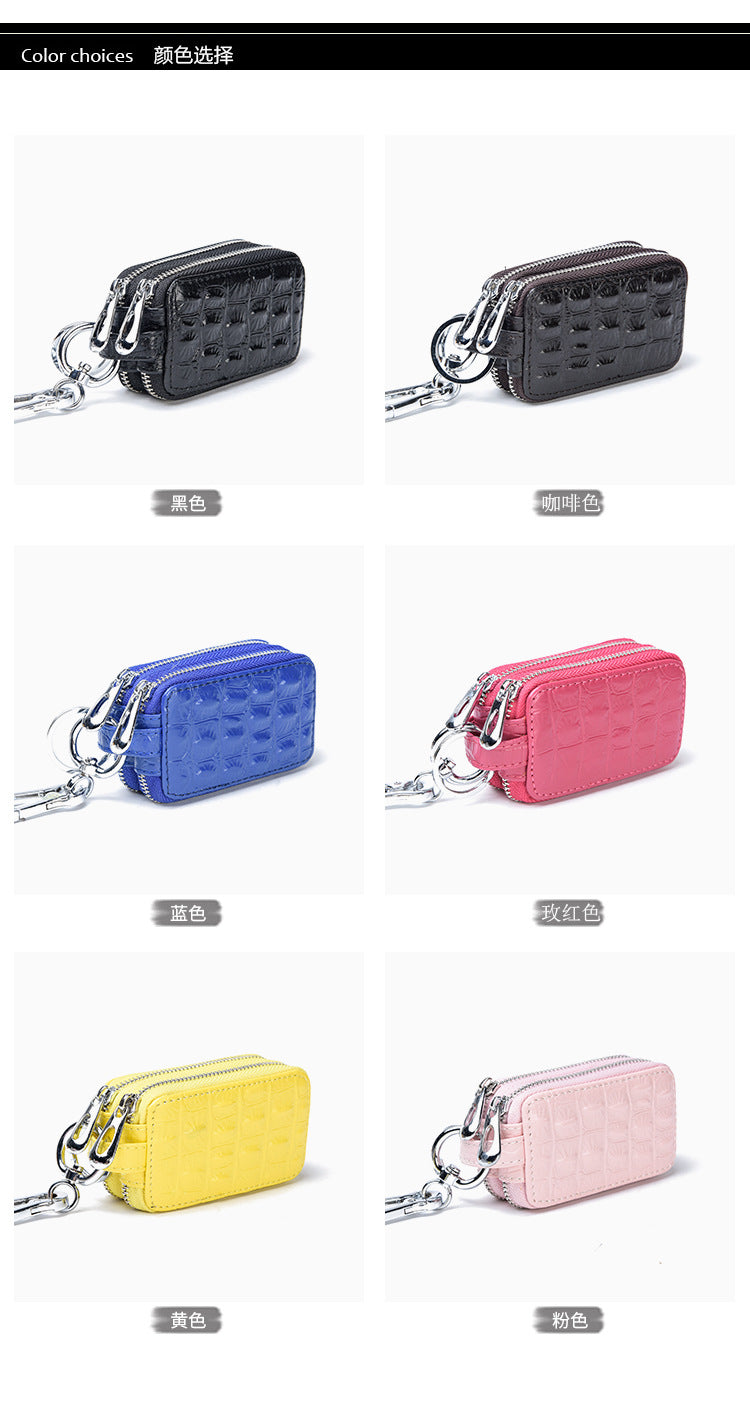 Factory crocodile pattern key case Men's genuine leather double-layer car multi-function key bag zipper first layer cowhide wholesale