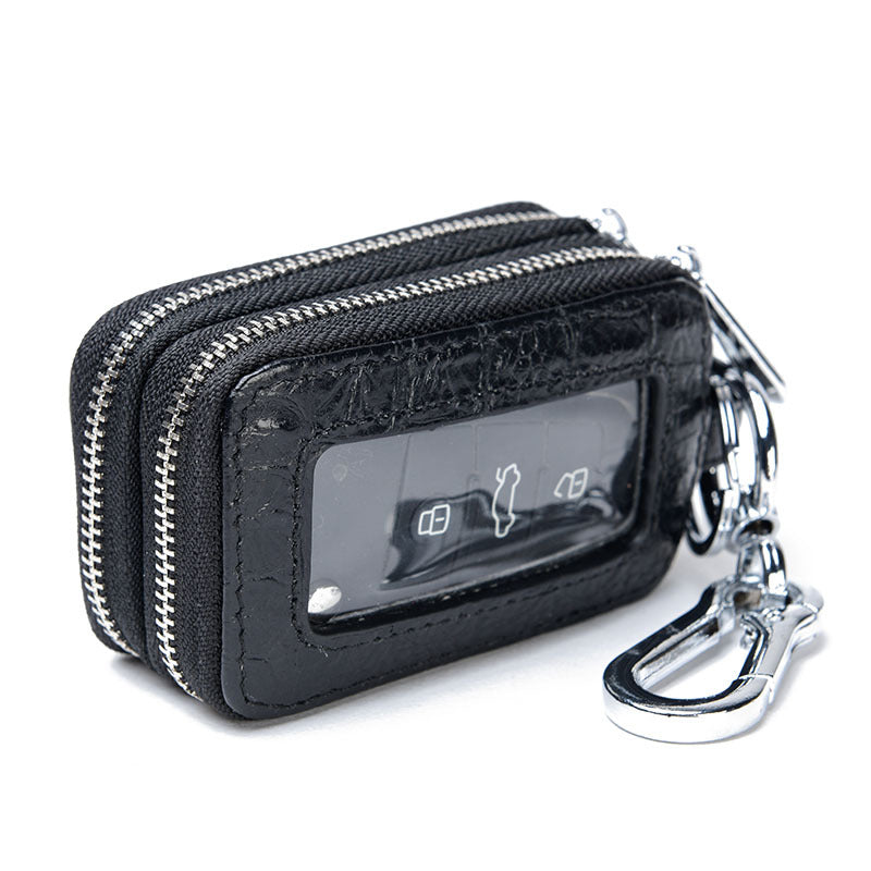 Factory crocodile pattern key case Men's genuine leather double-layer car multi-function key bag zipper first layer cowhide wholesale
