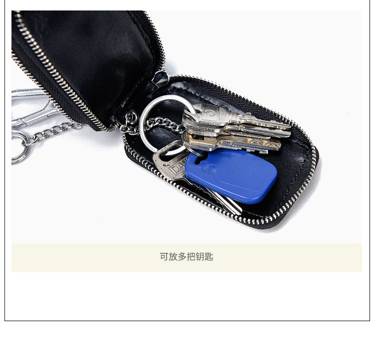 Factory crocodile pattern key case Men's genuine leather double-layer car multi-function key bag zipper first layer cowhide wholesale
