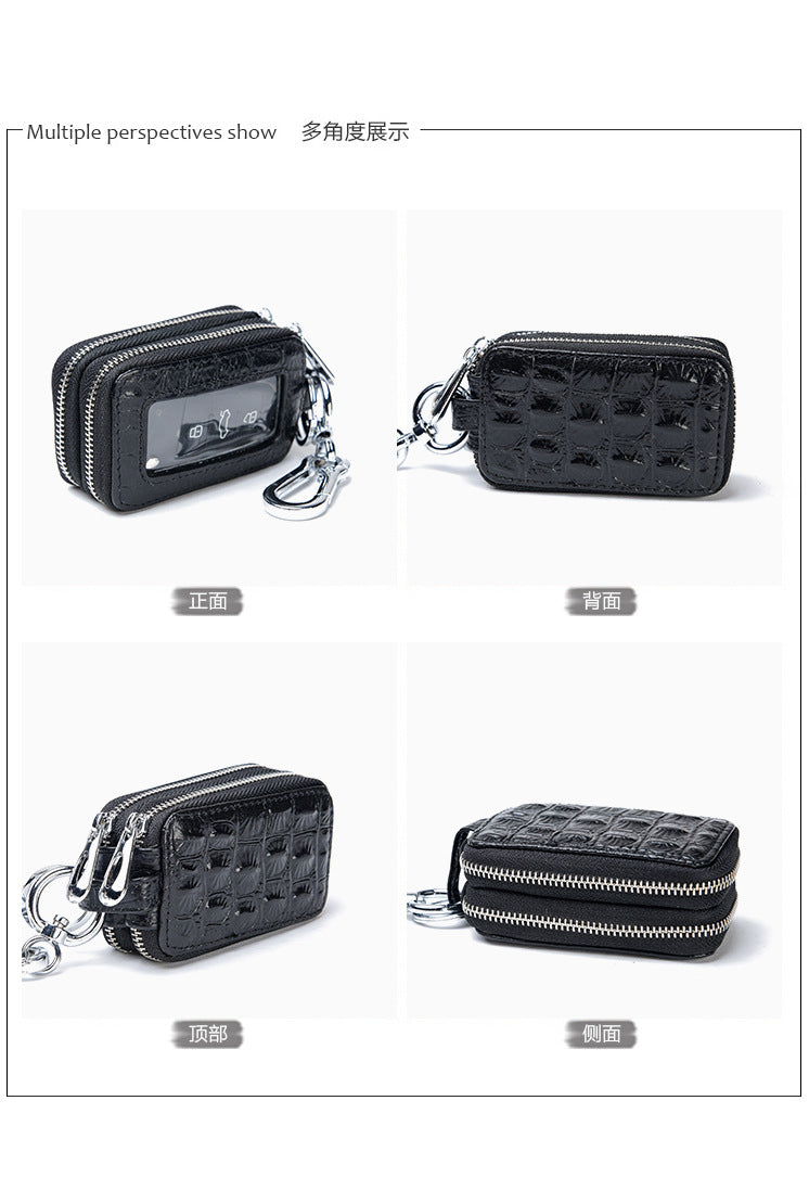 Factory crocodile pattern key case Men's genuine leather double-layer car multi-function key bag zipper first layer cowhide wholesale