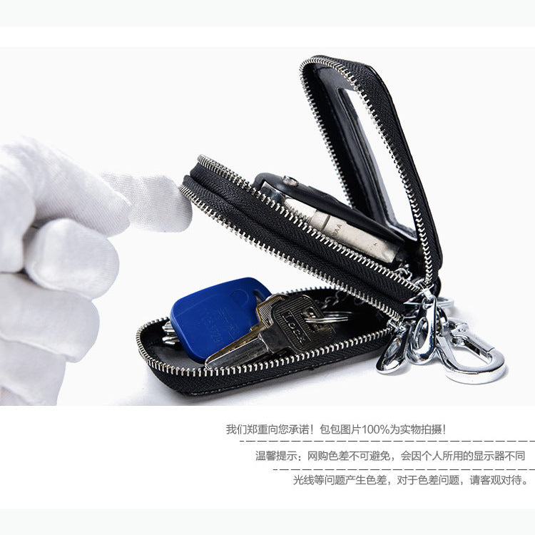 Factory crocodile pattern key case Men's genuine leather double-layer car multi-function key bag zipper first layer cowhide wholesale
