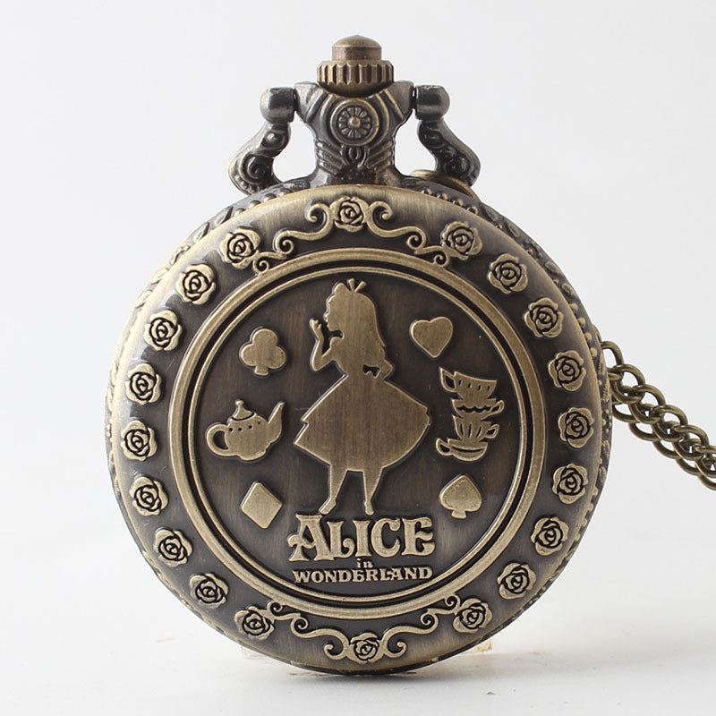 Alice in Wonderland retro pocket watch Alice and rabbit anime pocket watch female cartoon flip Hollow
