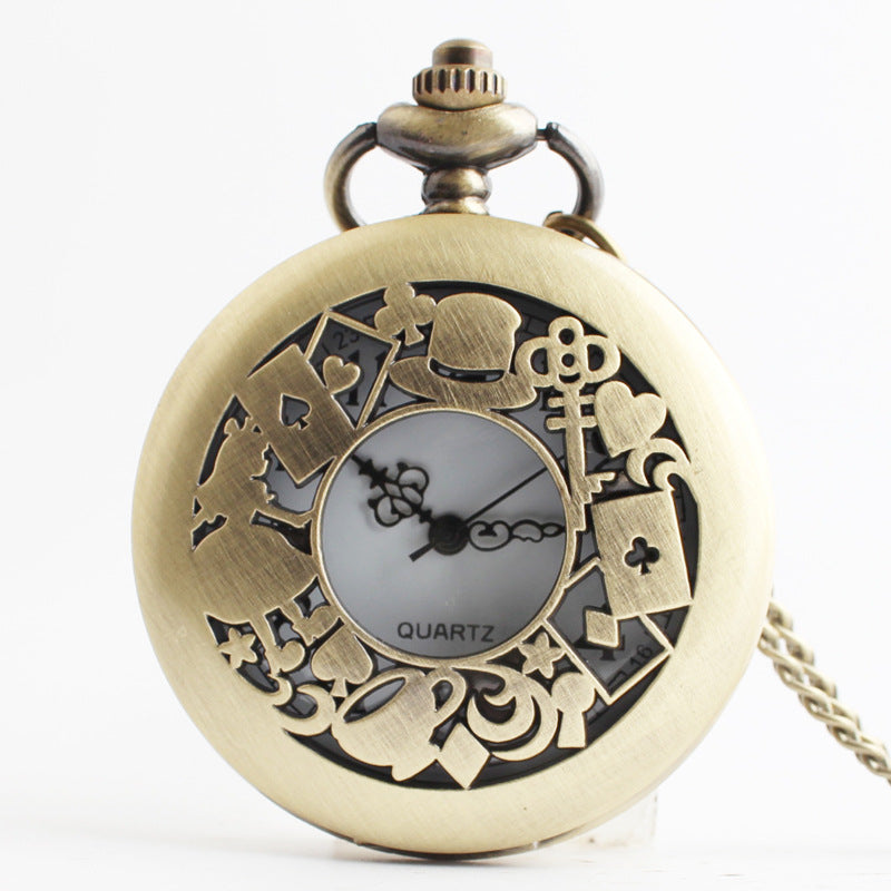 Alice in Wonderland retro pocket watch Alice and rabbit anime pocket watch female cartoon flip Hollow