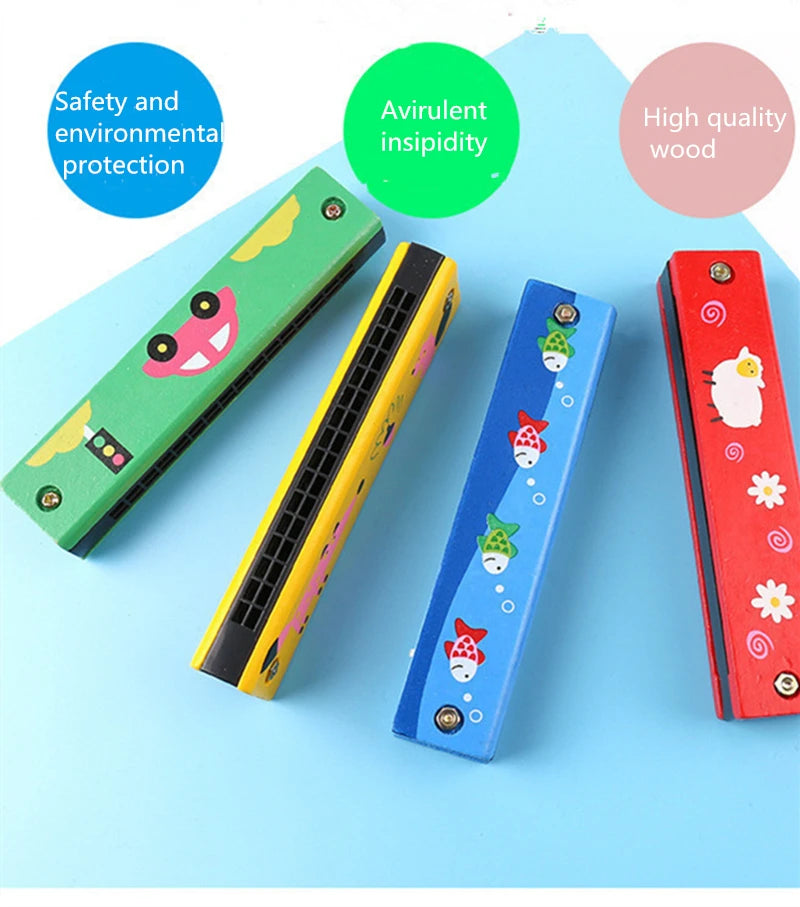16 Holes Cute Harmonica Musical Instrument Educational Toys Cartoon Pattern Child Wind Instrument Children Gift Kids Montessori
