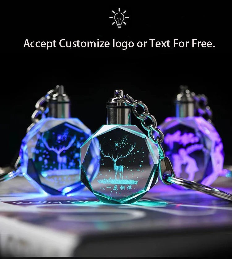 Small Bridge Wholesale Customization New Design Premium Led Glass Crystal Promotional Keychains With Factory Price