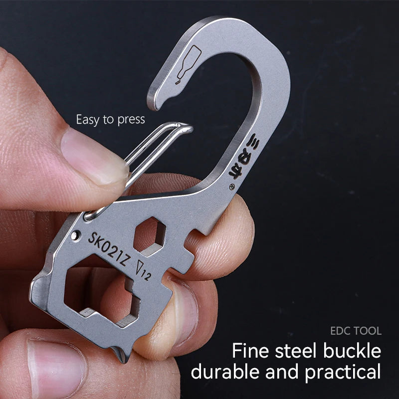 Sanrenmu Stainless Steel Multifunctional Carabiner Keychain Survival Gear Pocket Backpacking Hook Camping Hiking Fishing Tool