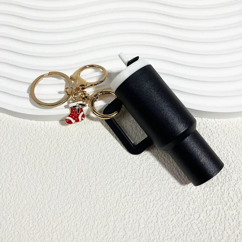 New Arrived Mini Decoration Fashion 5x9.5cm Plastic Tumbler Christmas Keychain Can Put Lipstick