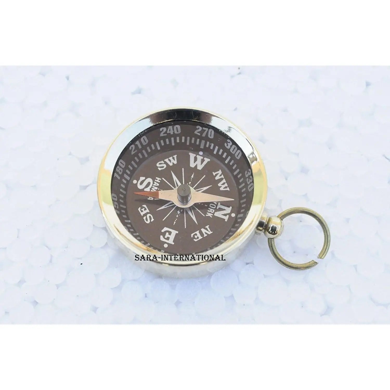 ALFA NAUTICAL Eco-Friendly Nautical Brass Compass Keychain 1.5 Inch Polished Letterpress Printed Pocket Compass for Welcome