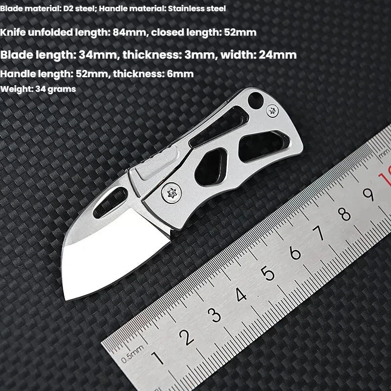 D2 steel mini folding outdoor tool self-defense portable keychain opening boxes unpacking parcels knife