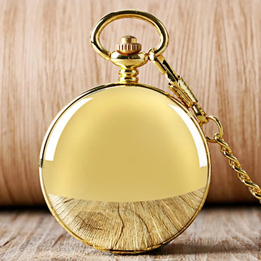 Full Gold Color Skeleton Smooth Pocket Watch Hand Wind Mechanical Roman Numerals FOB Watches Men Double Open Clock for men Women