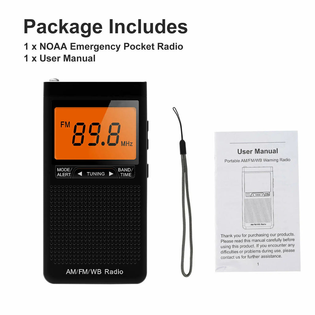 Mini Portable AM FM NOAA Radio Weather Radio Mini Pocket Radio Excellent Reception Large LCD Screen Digtail Alarm Clock Radios