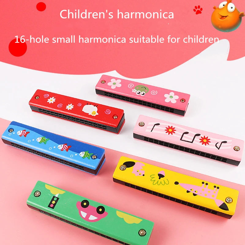 16 Holes Cute Harmonica Musical Instrument Educational Toys Cartoon Pattern Child Wind Instrument Children Gift Kids Montessori