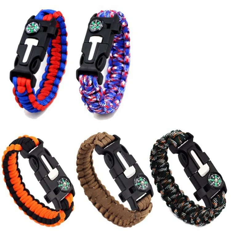 Umbrella Rope Bracelet Life-saving Bracelet Steel Loud Whistle Compass Mini Saw for Hiking Camping Exploration Emergency Tools