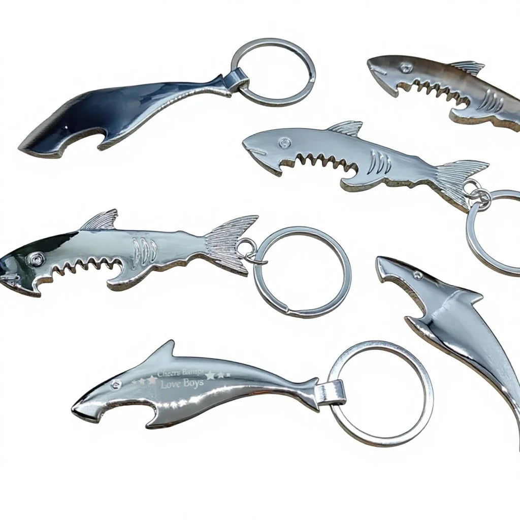 Free Personalized Glowing Stainless Steel Shark Keychain Bottle Opener Animal Theme Wedding Gift Party Favors Dad Polycarbonate