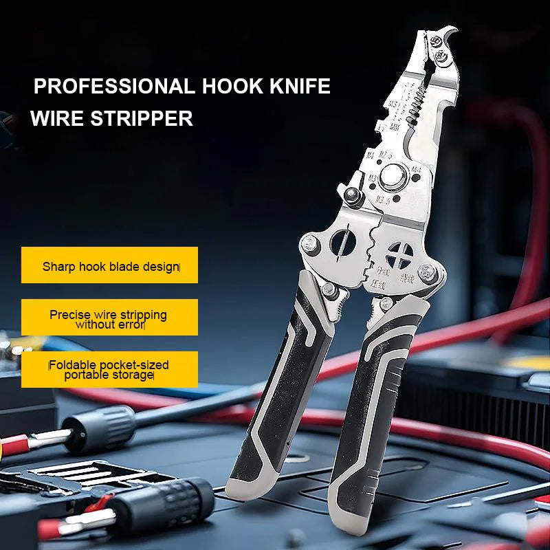 Santwell 18-in-1 Foldable Electrician Wire Stripper SS with Hook Knife for Splitting & Winding Cable Termination Panel Wiring