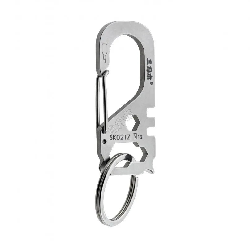 Sanrenmu Stainless Steel Multifunctional Carabiner Keychain Survival Gear Pocket Backpacking Hook Camping Hiking Fishing Tool