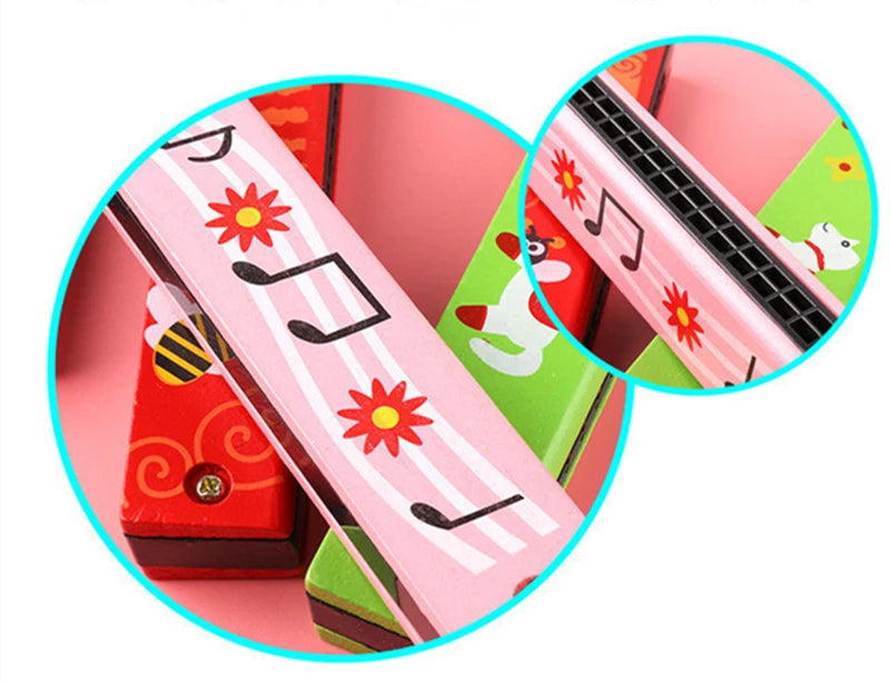 16 Holes Cute Harmonica Musical Instrument Educational Toys Cartoon Pattern Child Wind Instrument Children Gift Kids Montessori