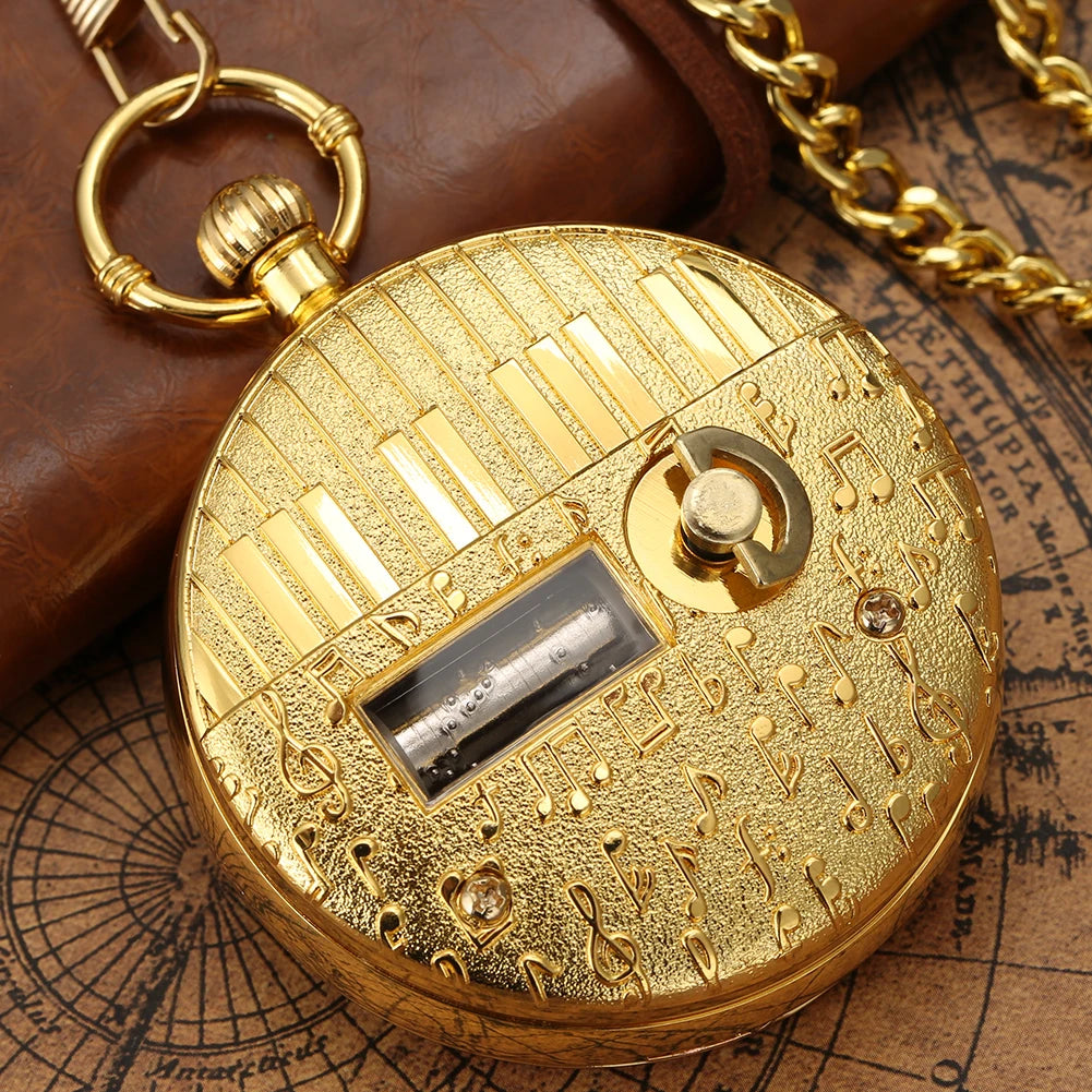 Musical Pocket Watch Roman Numerals Display Quartz Pendant Melody Castle in The Sky Music Pocket Clock Creative Timepiece Gifts