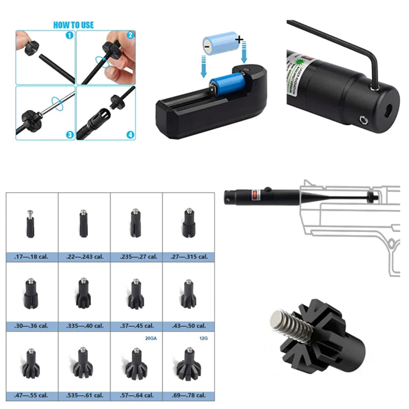 Green Red Laser Boresighter Kit for Rifle .22 .177 to.78 12GA Caliber Red Laser Pointer Collimator Universal Boresighter
