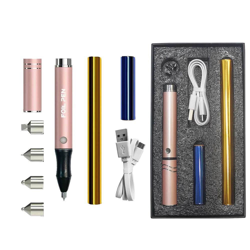 Heating Hot Bronzing Stamping Pen Kits USB Wireless Foil Transfer Pen with Printing Tips 0.8mm/1.5mm/2.5mm/3.0mm for DIY Drawing
