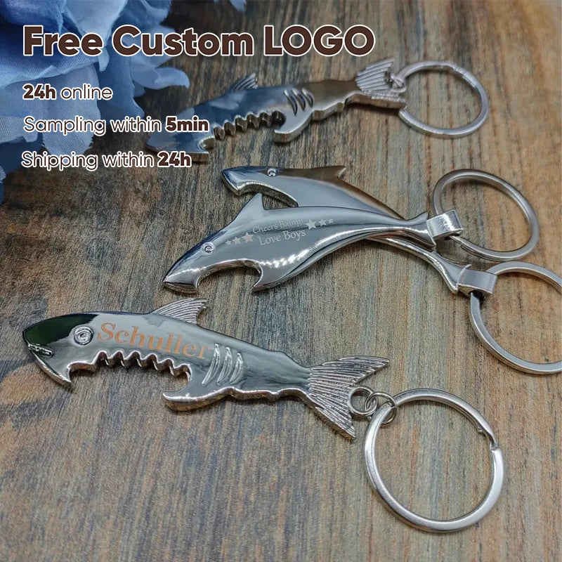 Free Personalized Glowing Stainless Steel Shark Keychain Bottle Opener Animal Theme Wedding Gift Party Favors Dad Polycarbonate