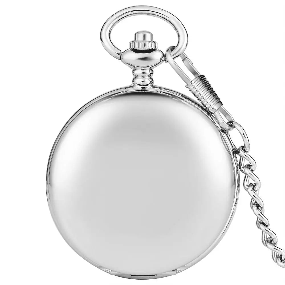 2023 Blank Silver Smooth Double Full Hunter Case Steampunk Skeleton Dial Mechanical Pocket Watch with Chain Personalized