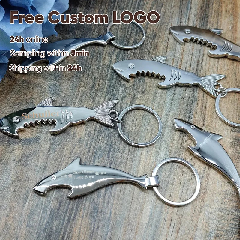 Free Personalized Glowing Stainless Steel Shark Keychain Bottle Opener Animal Theme Wedding Gift Party Favors Dad Polycarbonate