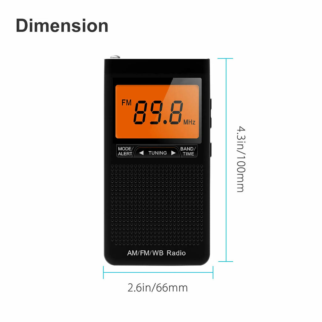 Mini Portable AM FM NOAA Radio Weather Radio Mini Pocket Radio Excellent Reception Large LCD Screen Digtail Alarm Clock Radios