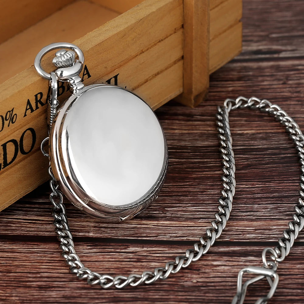 2023 Blank Silver Smooth Double Full Hunter Case Steampunk Skeleton Dial Mechanical Pocket Watch with Chain Personalized