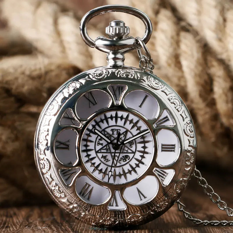 Hot Anime Black Butler Kuroshitsuji Style Pocket Watch Sebastian Ciel Silver Hollow Flower Women Men Neckalce Chian Xmas Gifts