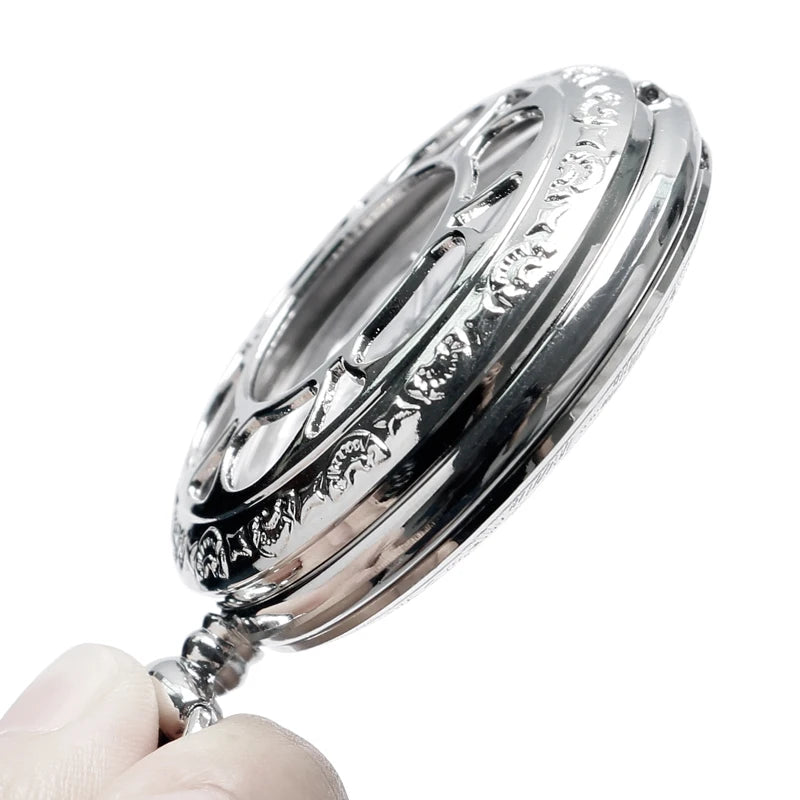 Hot Anime Black Butler Kuroshitsuji Style Pocket Watch Sebastian Ciel Silver Hollow Flower Women Men Neckalce Chian Xmas Gifts