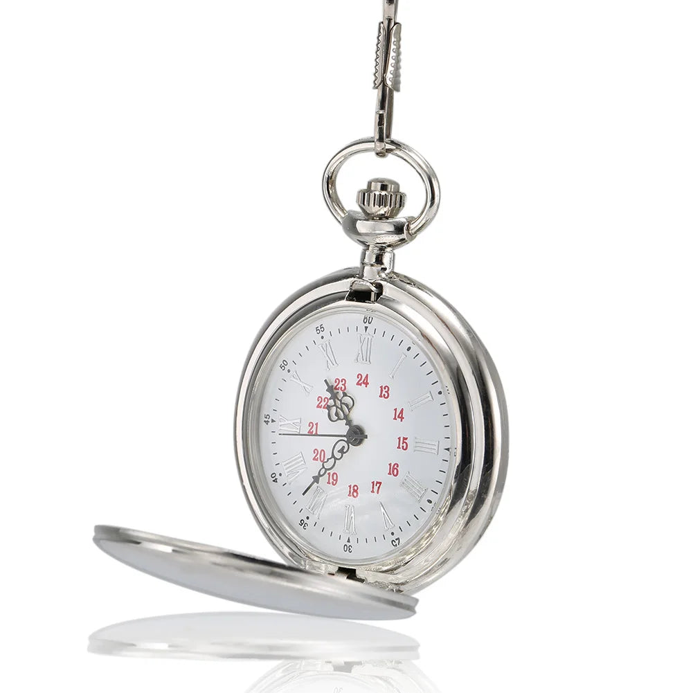 Pocket Watch 1 Pcs Men Women Quartz Pocket Watch Roman Numerals Dial Silver Case with Chain