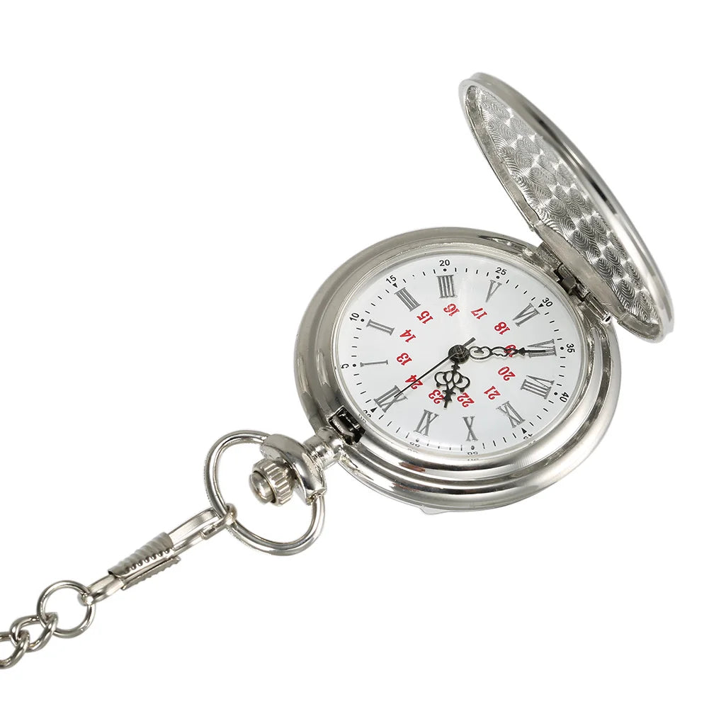 Pocket Watch 1 Pcs Men Women Quartz Pocket Watch Roman Numerals Dial Silver Case with Chain