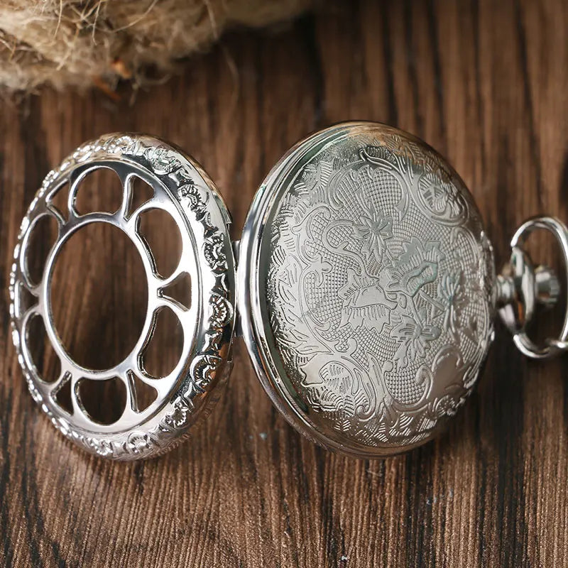 Hot Anime Black Butler Kuroshitsuji Style Pocket Watch Sebastian Ciel Silver Hollow Flower Women Men Neckalce Chian Xmas Gifts