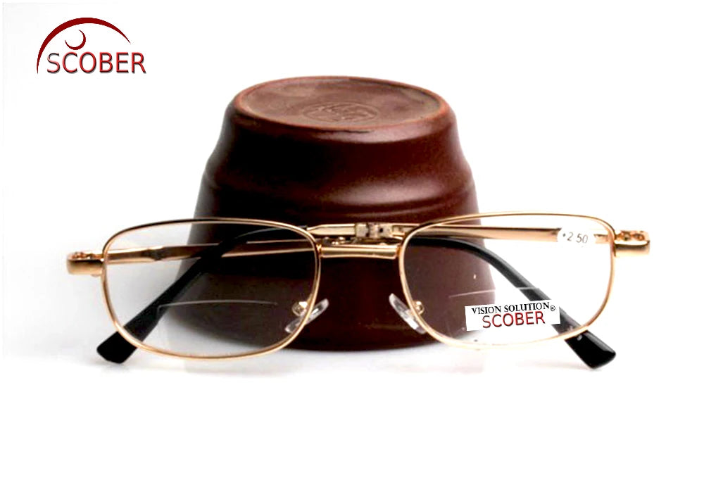 Bifocal Progressive Multifocal Folding Golden Alloy Frame Men Women Reading Glasses +1 +1.5 +2 +2.5 +3 +3.5 +4