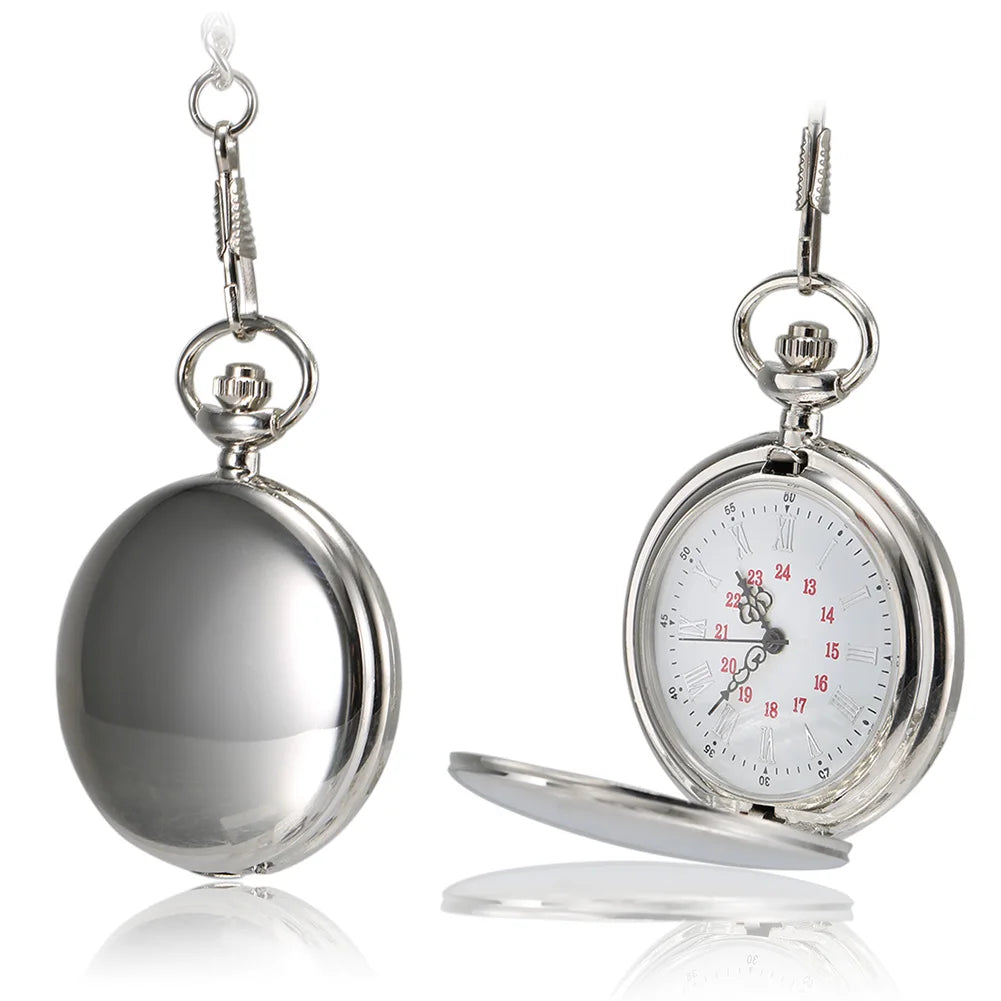 Pocket Watch 1 Pcs Men Women Quartz Pocket Watch Roman Numerals Dial Silver Case with Chain