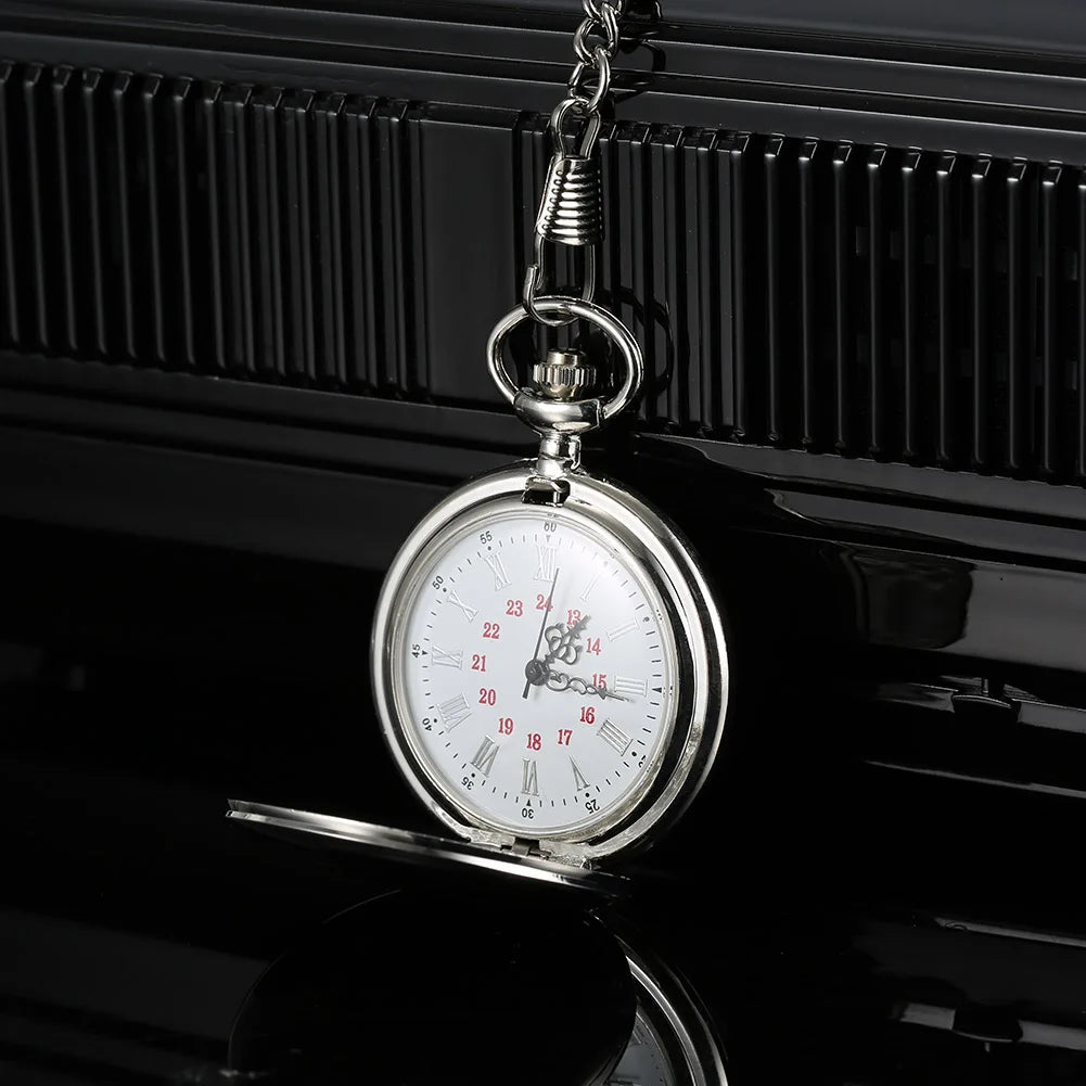 Pocket Watch 1 Pcs Men Women Quartz Pocket Watch Roman Numerals Dial Silver Case with Chain