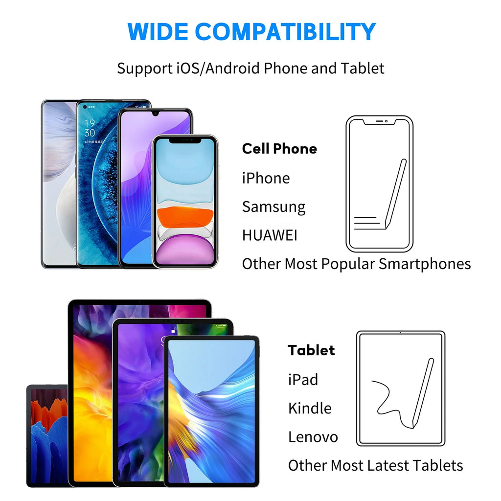 Universal 2-in-1 Metal Stylus Pen with Replaceable Nib for Android & for Mobile Phones and Tablets