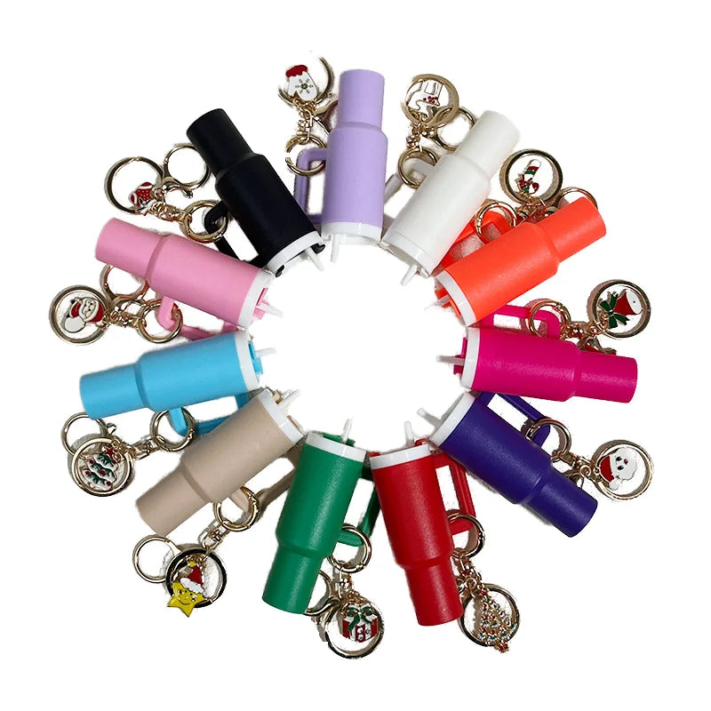 New Arrived Mini Decoration Fashion 5x9.5cm Plastic Tumbler Christmas Keychain Can Put Lipstick