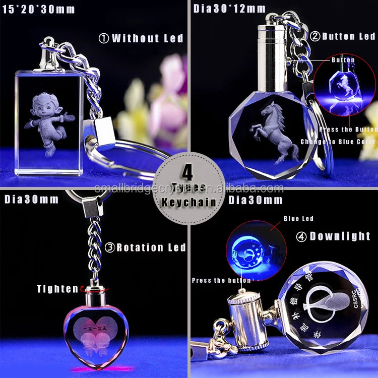 Small Bridge Wholesale Customization New Design Premium Led Glass Crystal Promotional Keychains With Factory Price