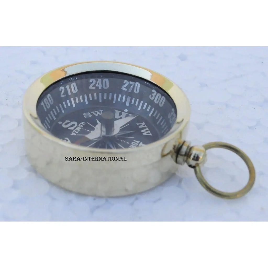ALFA NAUTICAL Eco-Friendly Nautical Brass Compass Keychain 1.5 Inch Polished Letterpress Printed Pocket Compass for Welcome