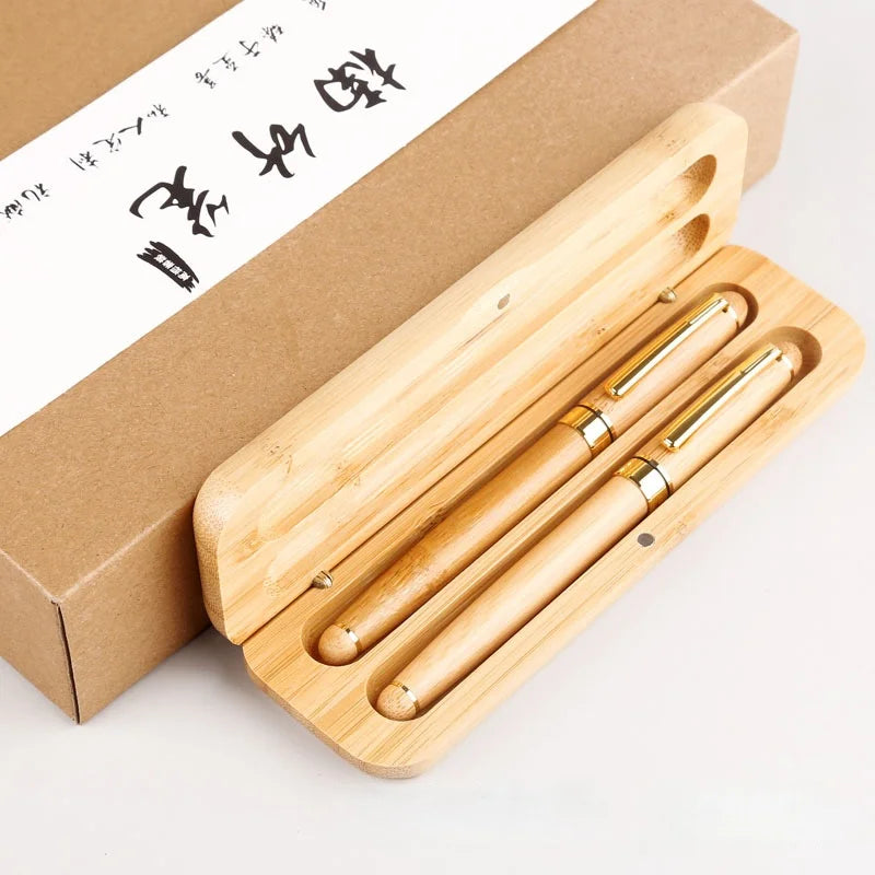 New Design Bamboo Wooden Ballpoint Pen 1.0mm Tip Blue Black Ink UV Printed Portable Office School Writing Stationery Business