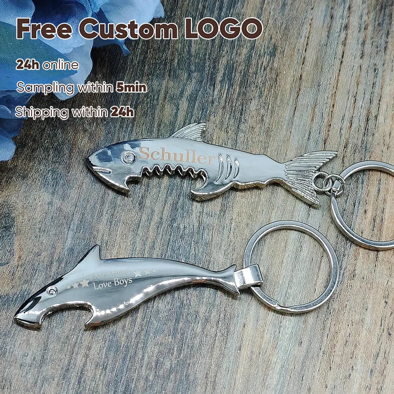 Free Personalized Glowing Stainless Steel Shark Keychain Bottle Opener Animal Theme Wedding Gift Party Favors Dad Polycarbonate