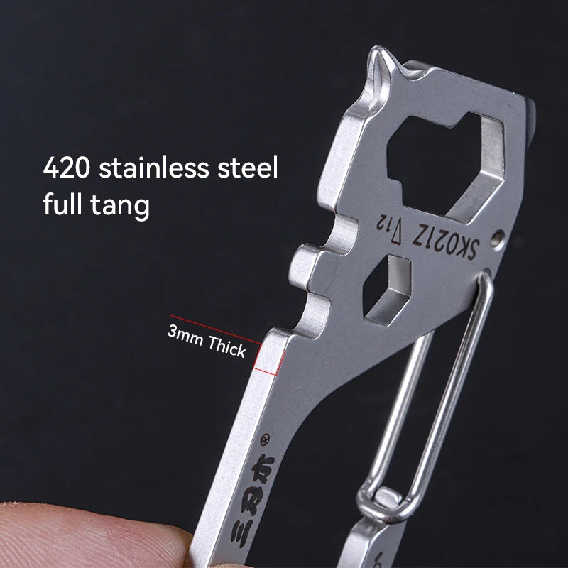 Sanrenmu Stainless Steel Multifunctional Carabiner Keychain Survival Gear Pocket Backpacking Hook Camping Hiking Fishing Tool