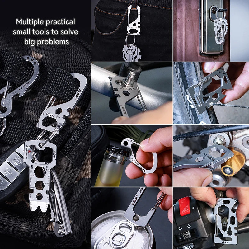 Sanrenmu Stainless Steel Multifunctional Carabiner Keychain Survival Gear Pocket Backpacking Hook Camping Hiking Fishing Tool