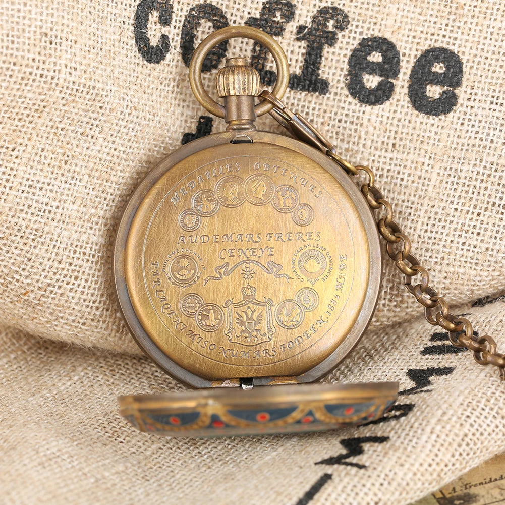 Luxury Pure Copper Mechanical Pocket Watch Men Antique Timepiece Gifts Pocket Chain Roman Numerals Tourbillon Mechanism Clock