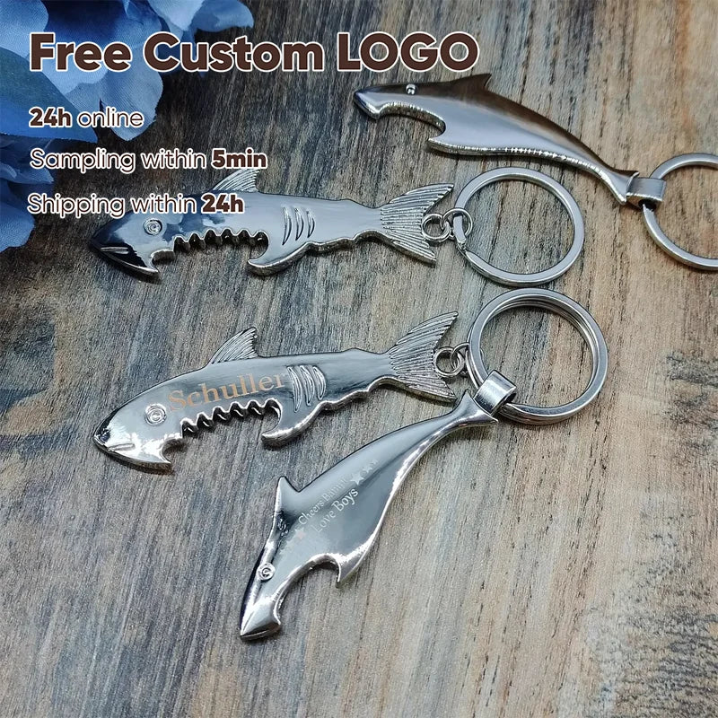 Free Personalized Glowing Stainless Steel Shark Keychain Bottle Opener Animal Theme Wedding Gift Party Favors Dad Polycarbonate