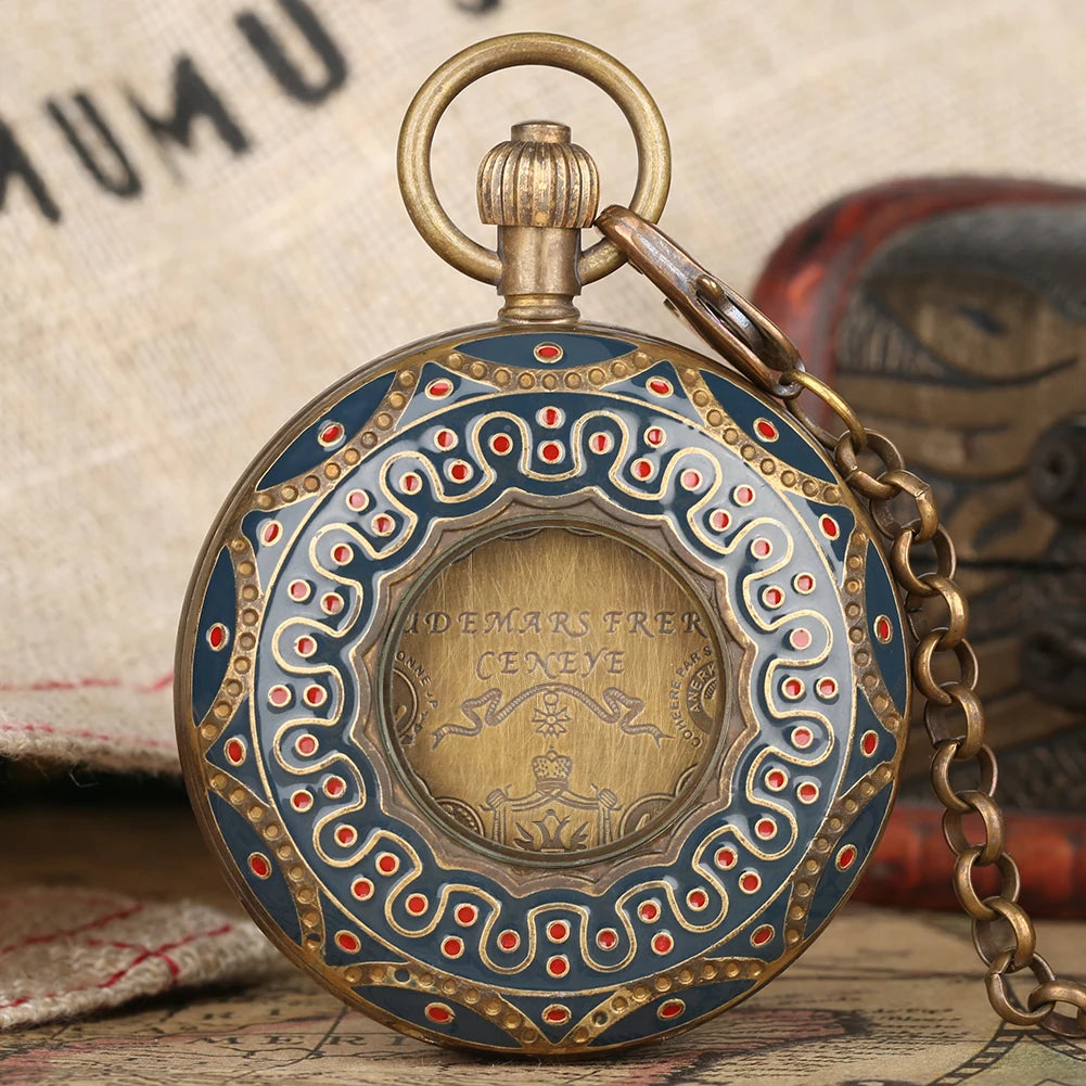 Luxury Pure Copper Mechanical Pocket Watch Men Antique Timepiece Gifts Pocket Chain Roman Numerals Tourbillon Mechanism Clock